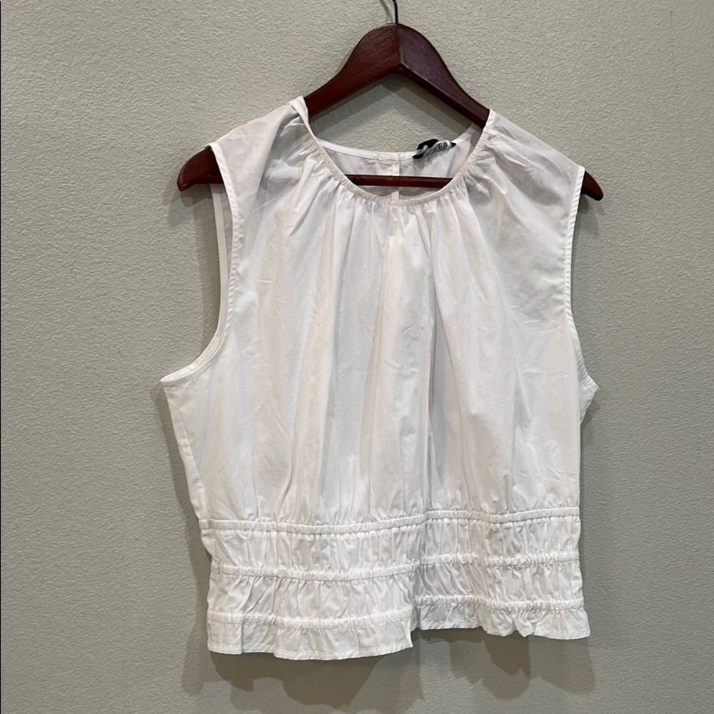 J. Crew White Pleated Sleeveless Blouse